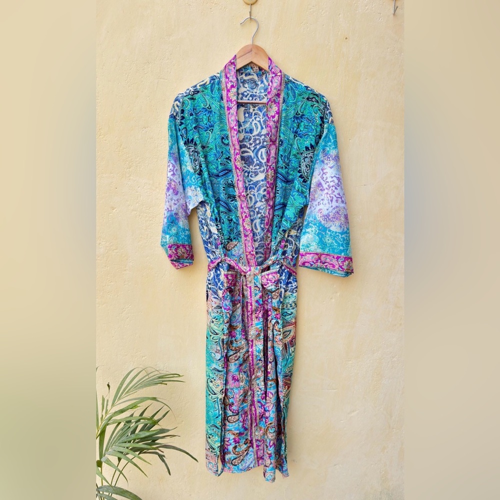 Colorful Paisley Kimono Saree Patchwork Robe